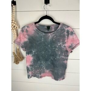 Pre-Loved wild fable Gray and Pink tie-dye cropped tee SMALL